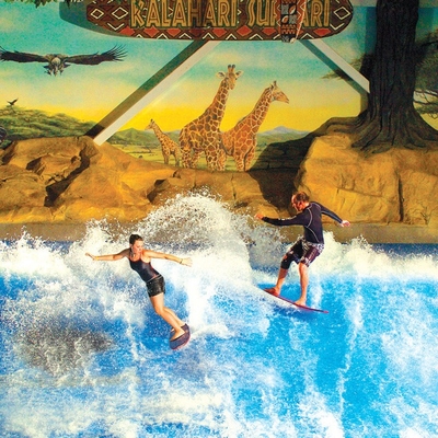 Enjoying Flowrider Water Ride , Surfing Attractive Wave Skid Board / Aqua Park Amusement