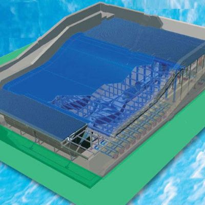 ओईएम फ्लोराइडर सर्फिंग सिम्युलेटर 65kw वॉटर पंप और वॉटर पार्क्स के लिए सॉफ्ट स्ट्रॉन्ग पीवीसी के साथ 15.3m*9.3m