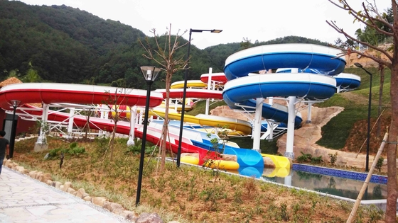 Stainless Steel Fastener FRP Spiral Water Slides For Giant Outdoor Water Park