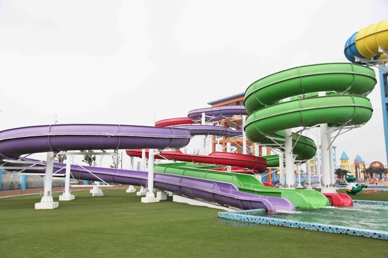 Stainless Steel Fastener FRP Spiral Water Slides For Giant Outdoor Water Park