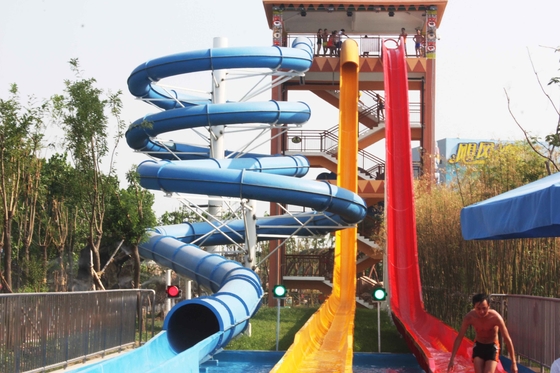 Colorful Aqua Park Equipment , Custom Water Slides With Galvanized Carbon Steel Frame
