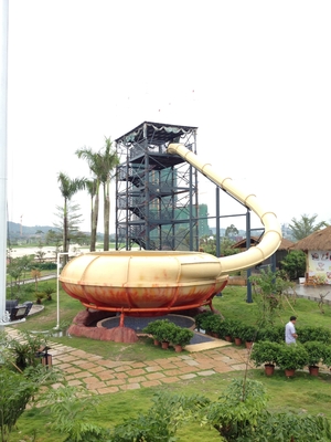 Red / Yellow Aqua Park Equipment 16m Space Bowl Water Slide For Water Park