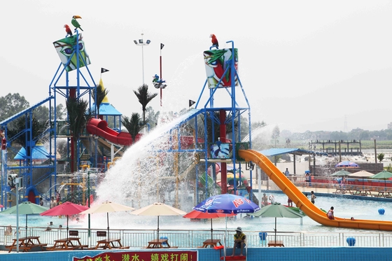 Interactive Aqua Park Games Water House For Fun Theme Park / Fiberglass Slides