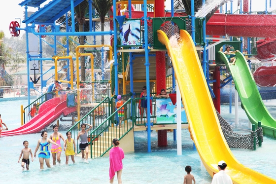 Outdoor Aqua Playground Water House Structures , Water Park Equipment OEM