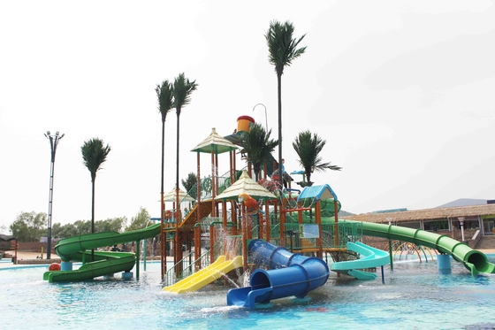 Family Commercial Aqua Playground Fiberglass with Water Park Slides / Customized Water Park Equipemnt