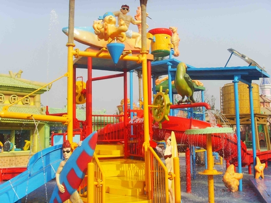 Wonderful Theme Water Park Equipment Fiberglass Kids Water House With Slides