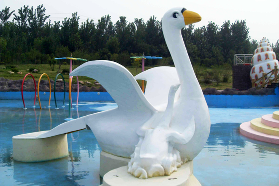 Funny Fiberglass Water Park Slide with Swan Shaped for Kids Aqua Play